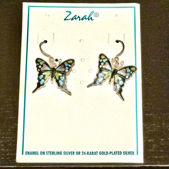 Silver Colorful Enamel Butterfly Drop Earrings - Picture 1 of 3